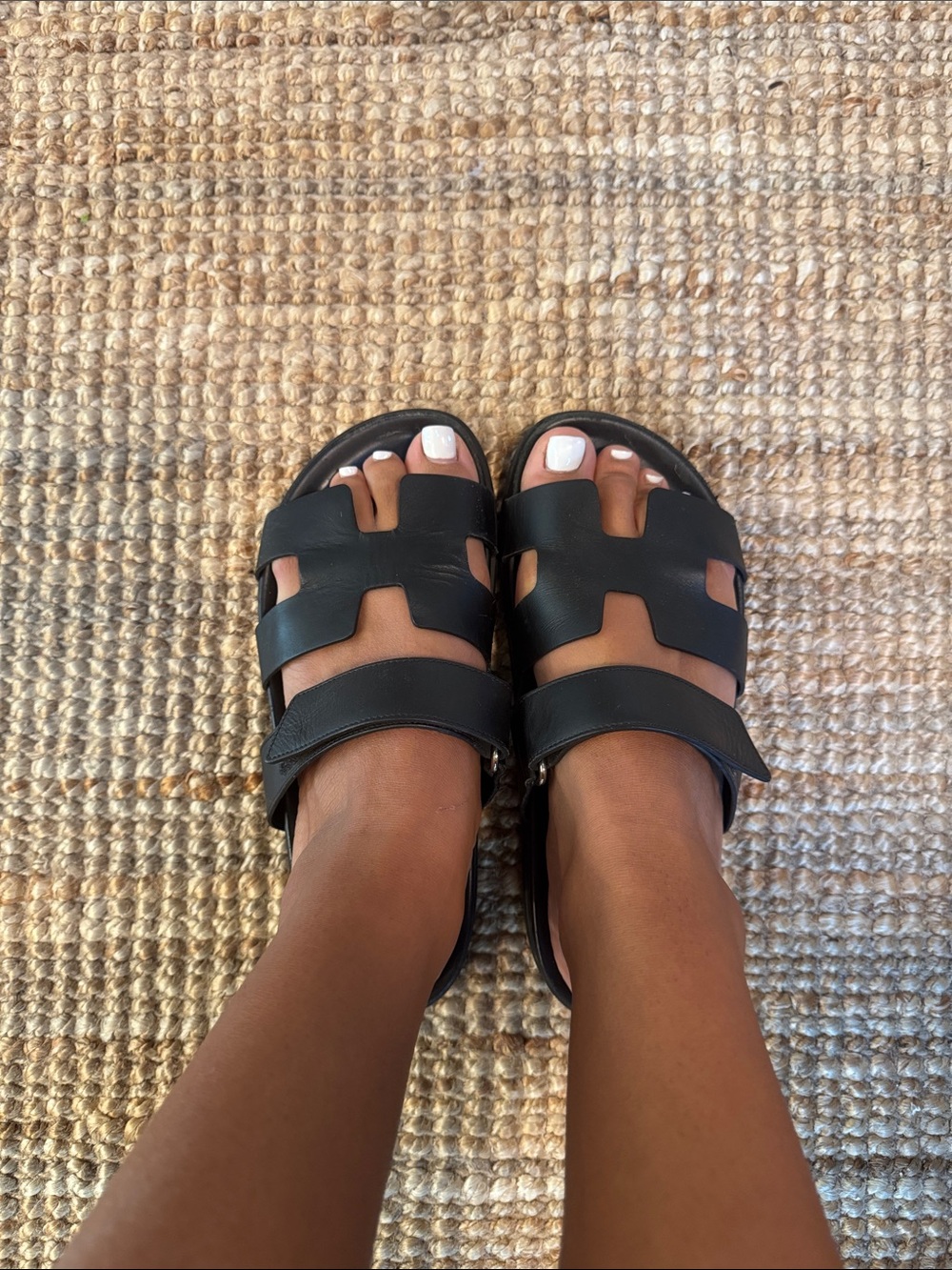 Black Leather Women's Slide Sandals